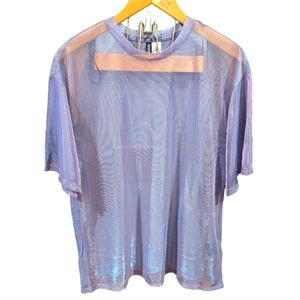 H&M Divided Striped Iridescent Sheer Mesh Short Sleeve Popover Top Size Small